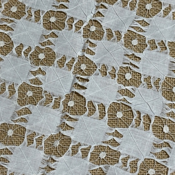 VTG Linen Drawn Pulled Thread Embroidery Lace Doily NEW NWT Crochet border 19" - Picture 3 of 8